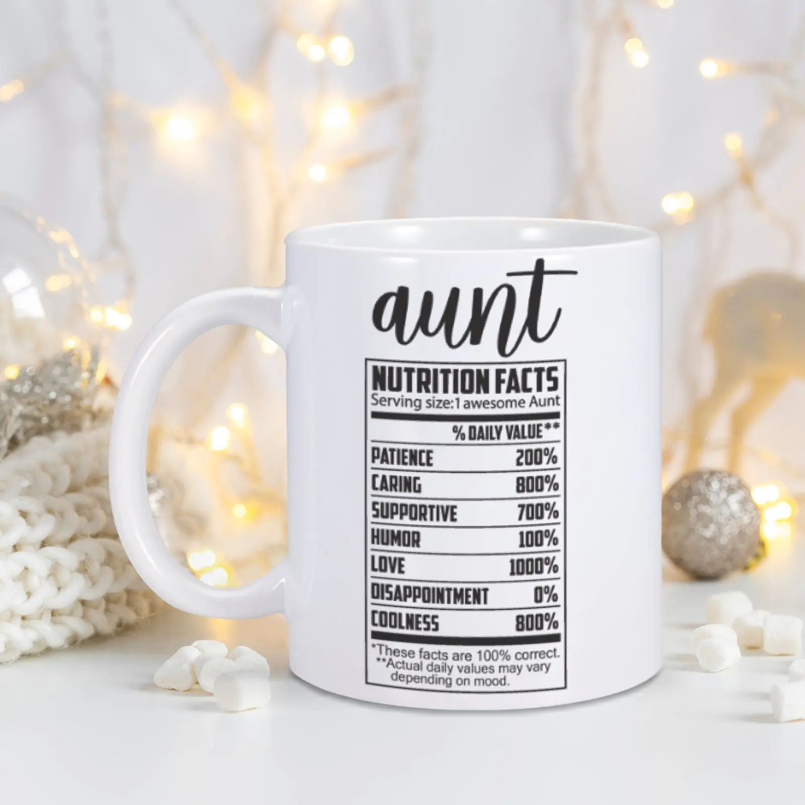 Aunt Nutritional Facts Mug Auntie Gifts Birthday Mothers Day Gifts for Aunt Auntie from Nephew Niece 11Oz Ceramic Creative Gift