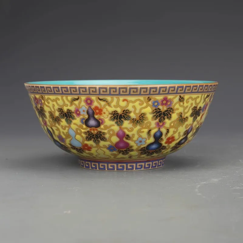 Qing Qianlong yellow enamel color ruyi pattern bowl antique porcelain antique collection bag old fidelity old objects