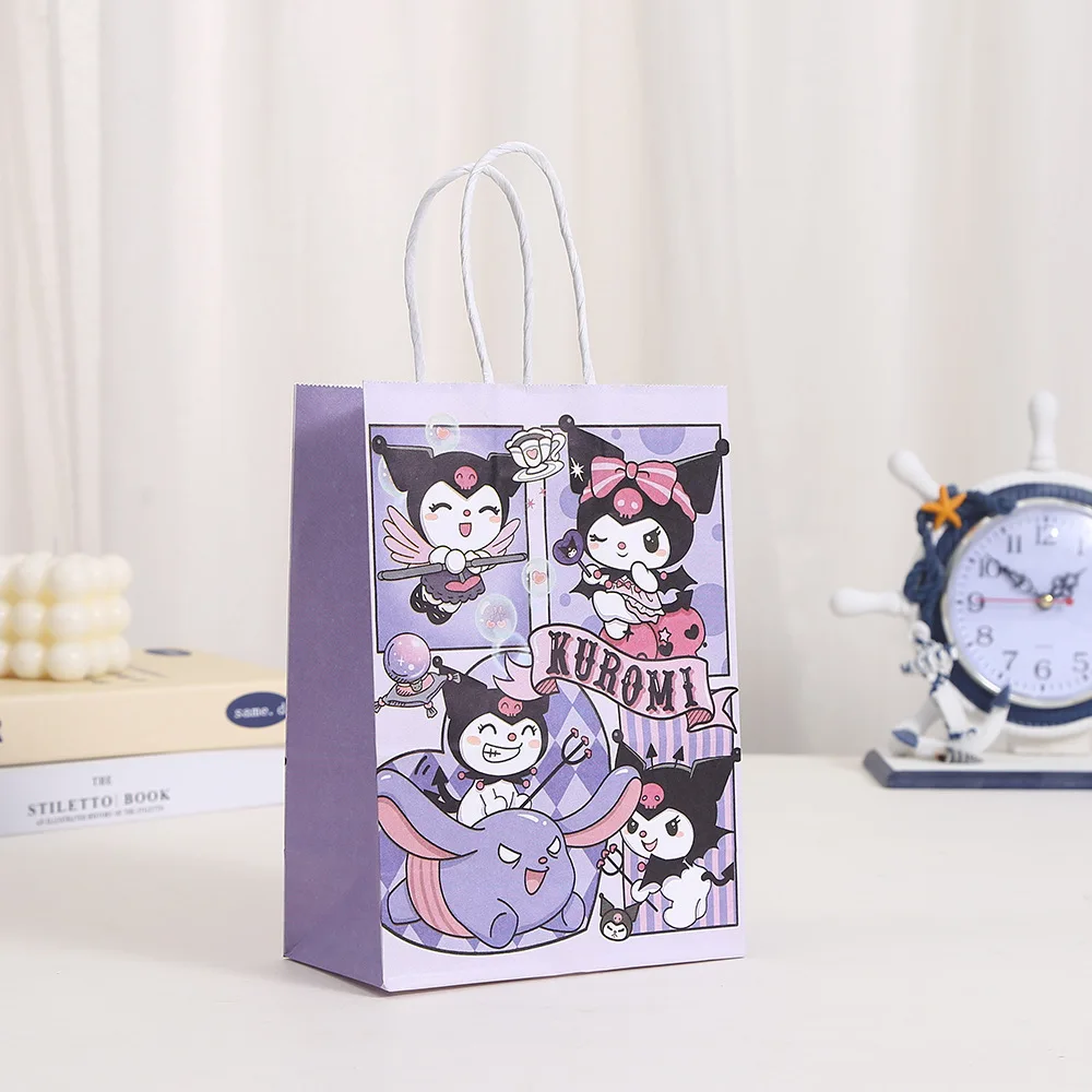 Sanrio Kawaii Hello Kitty Kuromi Cinnamoroll Kraft Paper Gift Bags Candy Cookie Box Package Handbag Birthday Party Supplies