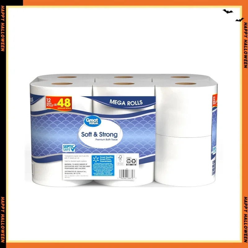Carta igienica premium morbida e resistente, 12 rotoli mega, fornisce un'efficiente pulizia in modo delicato sulla pelle