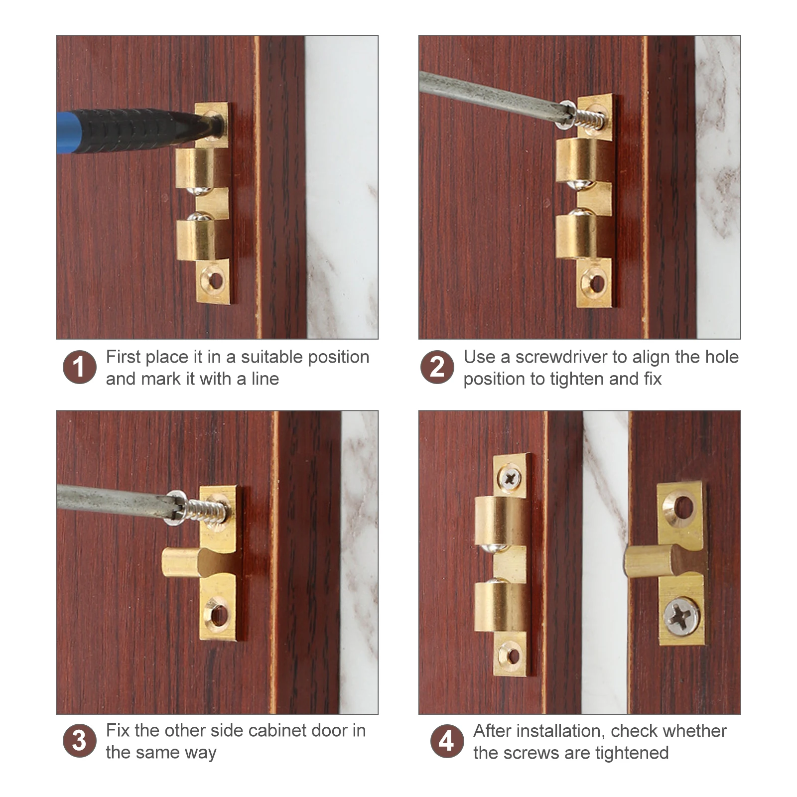 

6pcs Golden Solid Brass Cabinet Dual Ball Roller Tension Adjustable Lightweight Closet Swing French Door Hardware Closet Latch