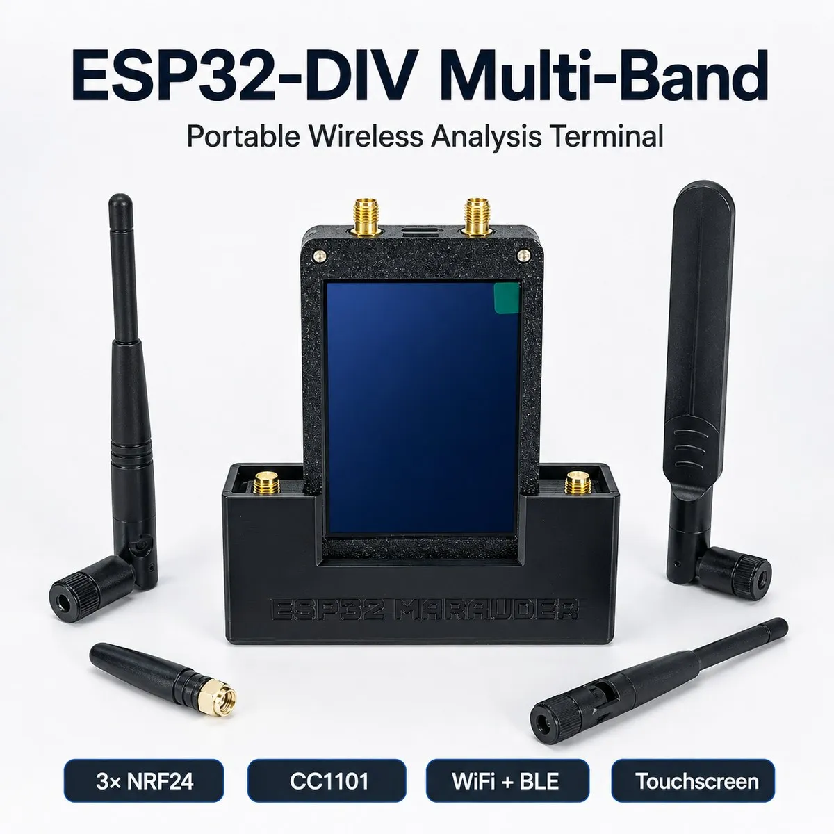 ESP32 DIV Multi Band Wireless Analysis Terminal With Touchscreen NRF24 CC1101 WiFi BLE Infrared MicroSD Type C