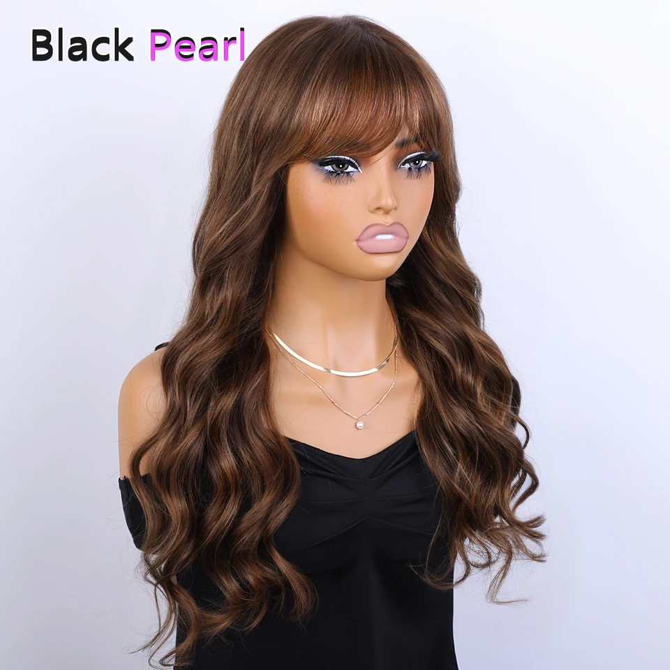 180D Highlight Body Wave Human Hair Wig With Bangs Wear To Go Ombre Blonde Brazilian Body Wavy Human Hair Wigs For Women image 3