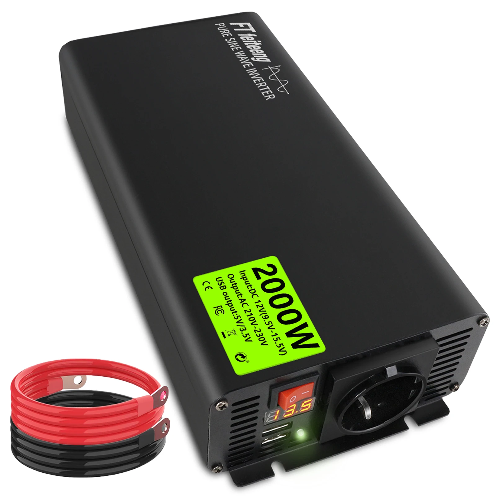 Onduleur à onde sinusoïdale Pure 2000W/1500W/1000W, 12V à 220V 230V AC, avec écran LCD, pour camping-car, voiture, Camping, ordinateur portable, téléphone