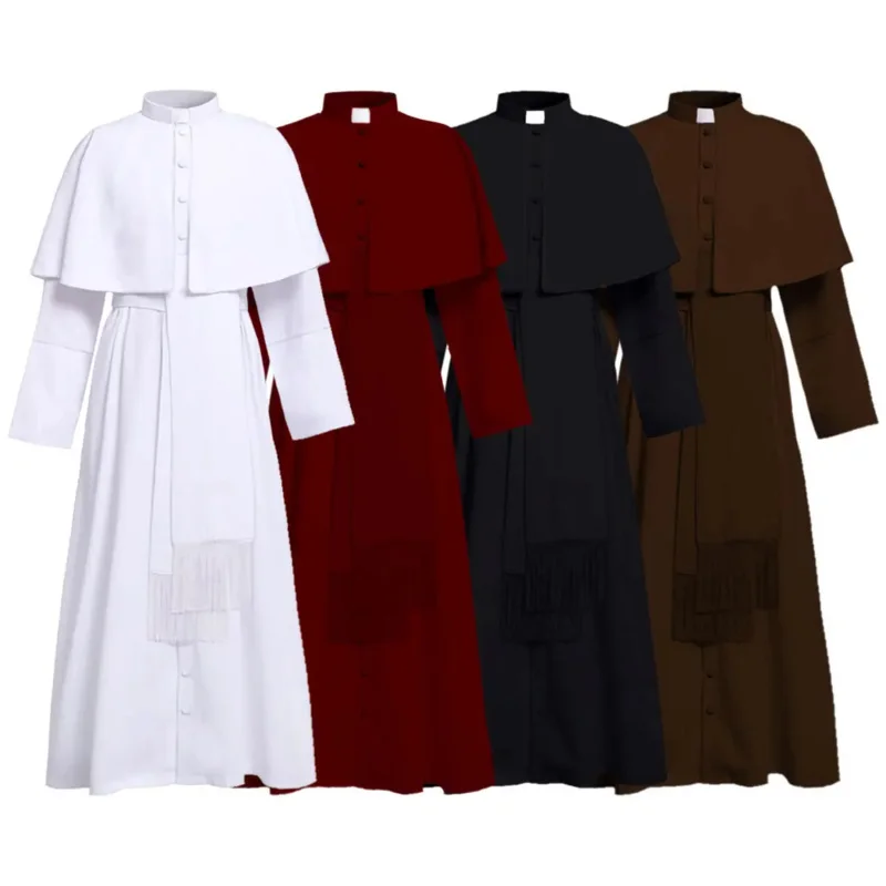 

Cosplay legend Clergy Robe Cassock with Cincture Medieval Clergyman Vestments Roman Priest Robe Cassock Costume for Men Witch