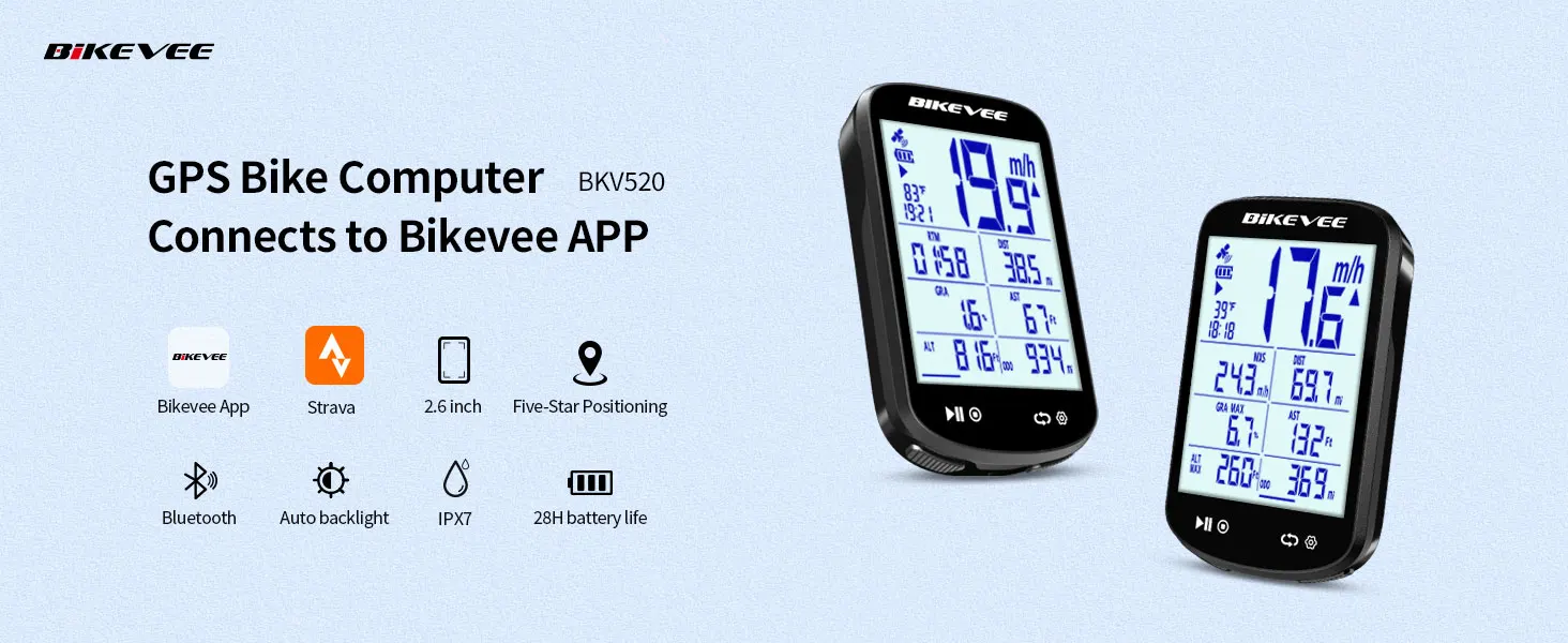 BIKEVEE Sonnenlicht-lesbarer 2,6"-LCD-Multifunktionsdisplay GPS Bluetooth Drahtloser Fahrradcomputer Fahrrad-Tachometer Kilometerzähler – Detail 2