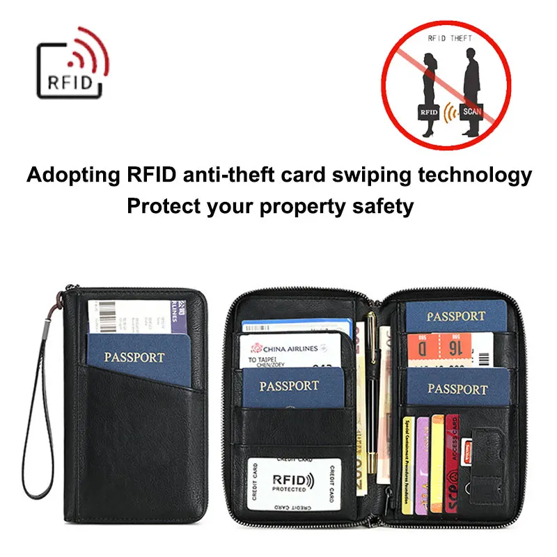 New RFID Anti-Theft Passport Holder with Swipe Function, Multi-Functional PU Leather Wallet and Card Holder