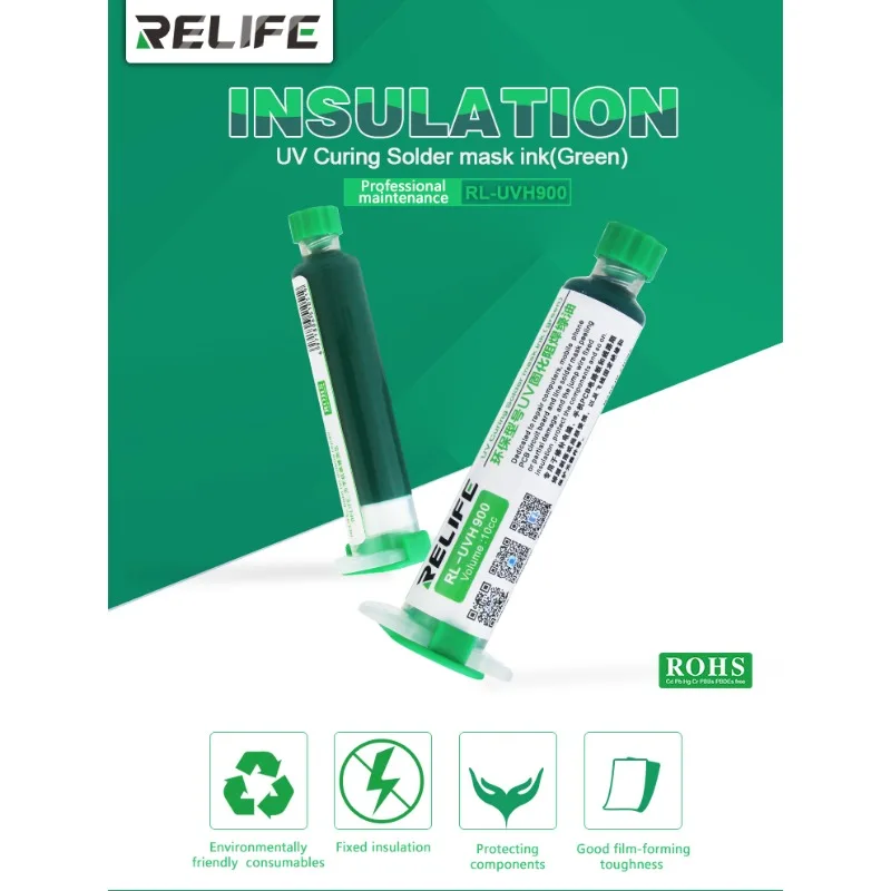 

RELIFE RL-UVH900 UV Light Curing Solder Mask Green Oil Flux Oily Solder Paste for Green Solder Mask Motherboard PCB BGA Repair