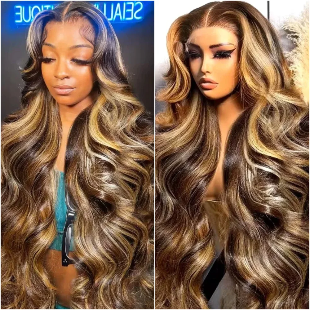 

40 дюймов 13x6 13x4 HD Прозрачный парик фронта шнурка Объемная волна Цветной парик человеческих волос для женщин Бразильские 4/27 Блондинка Предварительно сорванные парики