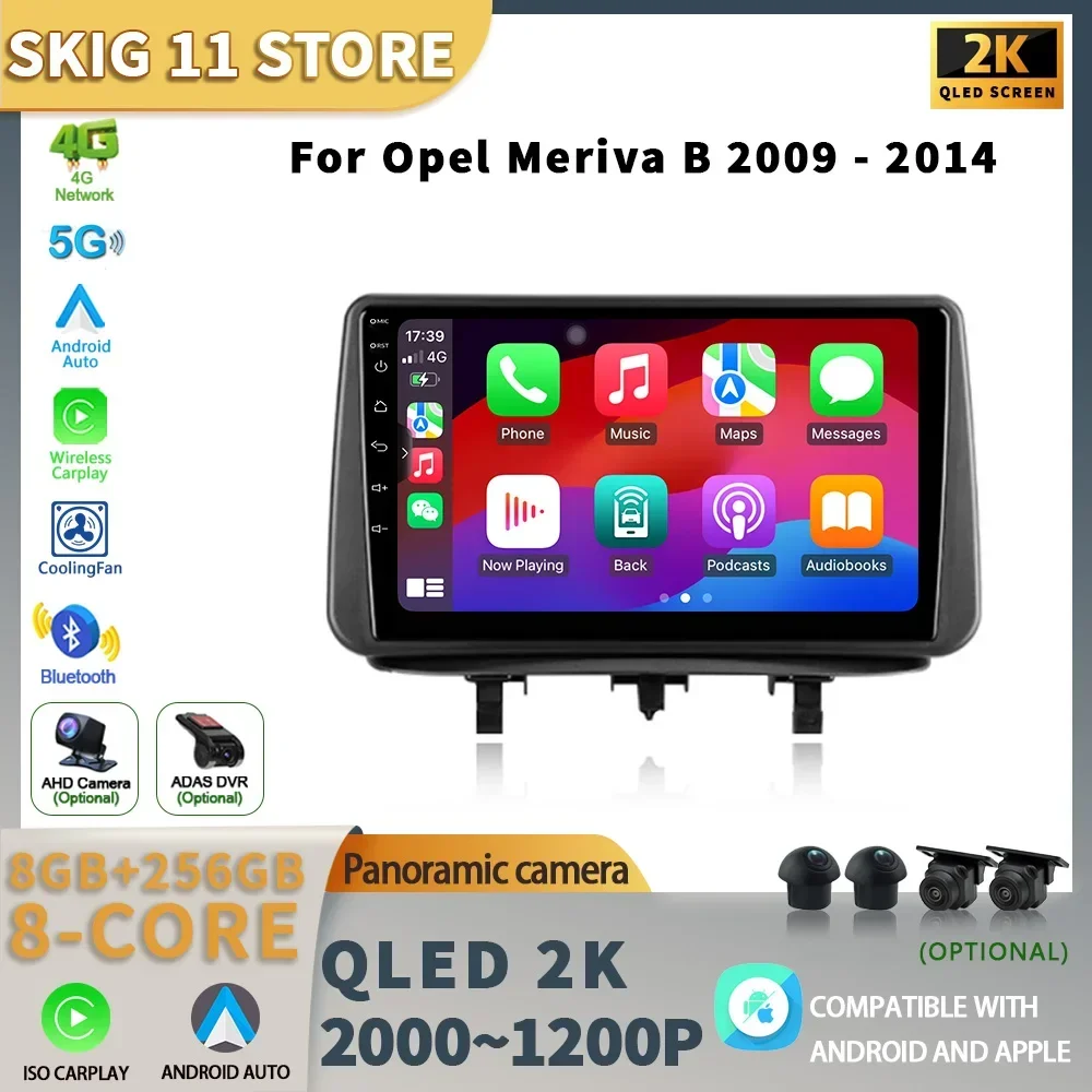 Autoradio Android 13 avec Écran Tactile, Navigation GPS, Carplay, Stéréo, 4G, 2 Din, Limitation Radio, pour Voiture Opel Meriva B (2009-2014)