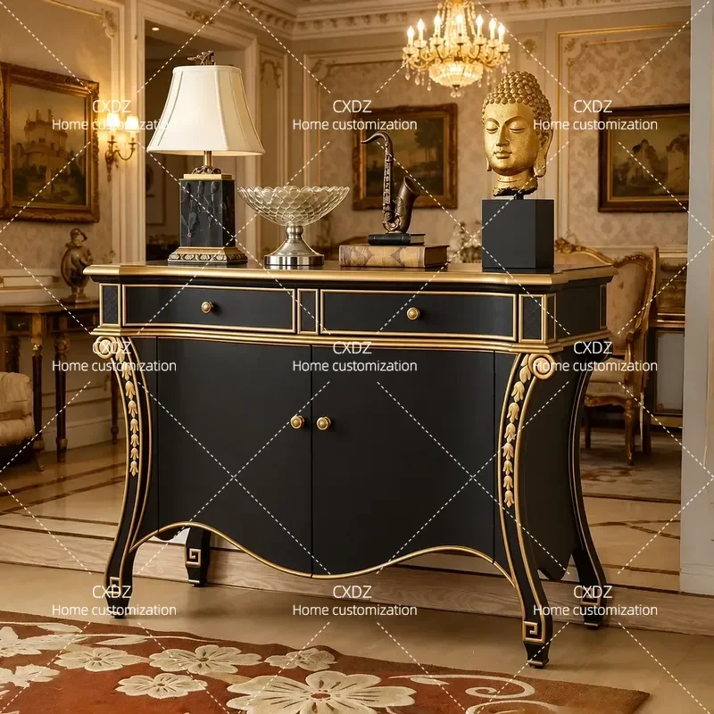 Retro Painted Entrance Cabinet Luxury European Style Living Room Dining Sideboard New Chinese Corridor Decorative Storage