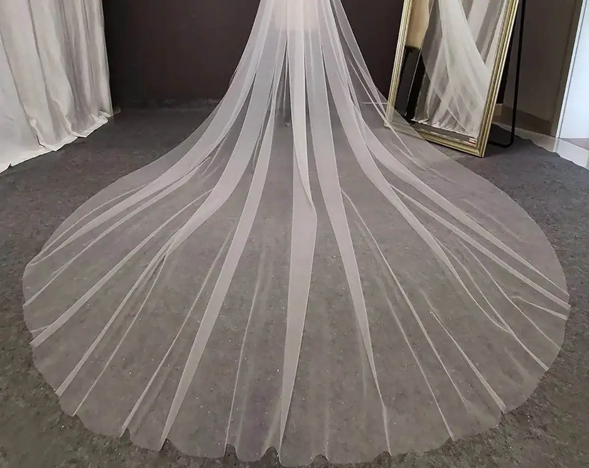 Simple Wedding Veil  One Layer Long  Cathedral Length Veils  Cut Edge  Velo De Cabeza For Bride Voile Custom Made رئيس الغزل