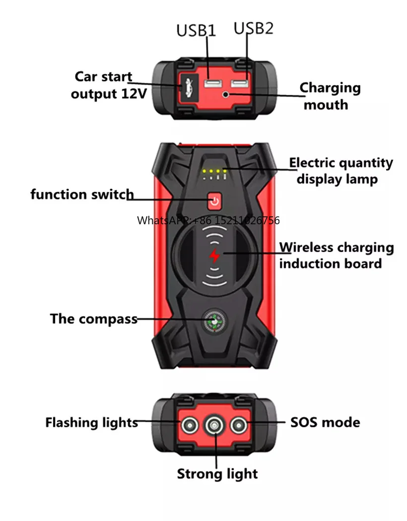 39800 mah Wireless charger function jumpstart portable car battery charger jump starter power bank jumpstarter powerbank