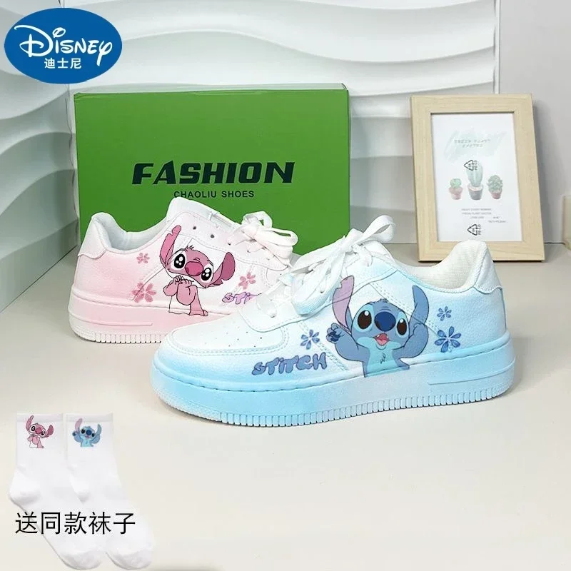 New Disney Stitch Angel Cartoon Sneaker Women Summer Breathable Versatile Couples Board Shoes Y2k Cute Students Leisure Shoes