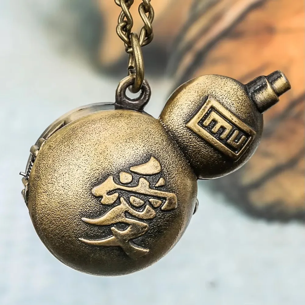 Cartoon Anime Cosplay Gift Metal Accessories Gaara Love Gourd Pendant Necklace With Vintage Quartz Pocket Watch