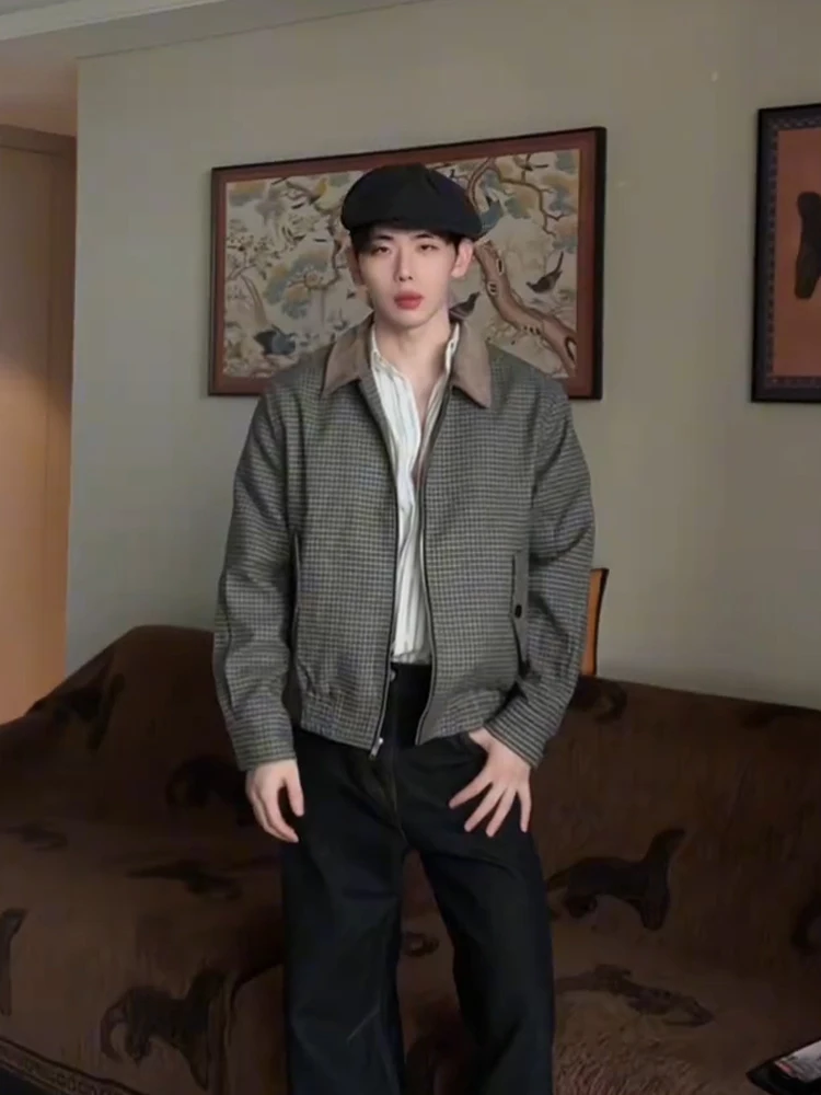 

Мужская куртка с американским клетчатым воротником в стиле ретро, осенняя верхняя одежда Cleanfit Barn Sle, молодежная повседневная одежда из смеси хлопка из полиэстера