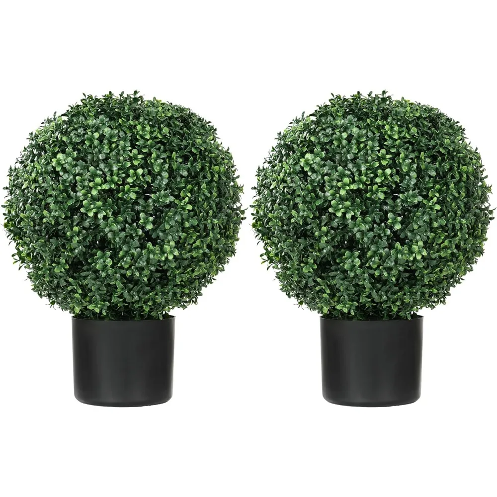 

Set of 2 20.5" Artificial Ball Boxwood Topiary Trees with Pot, Indoor Outdoor Fake Plants for Home Office & Living Room Decor