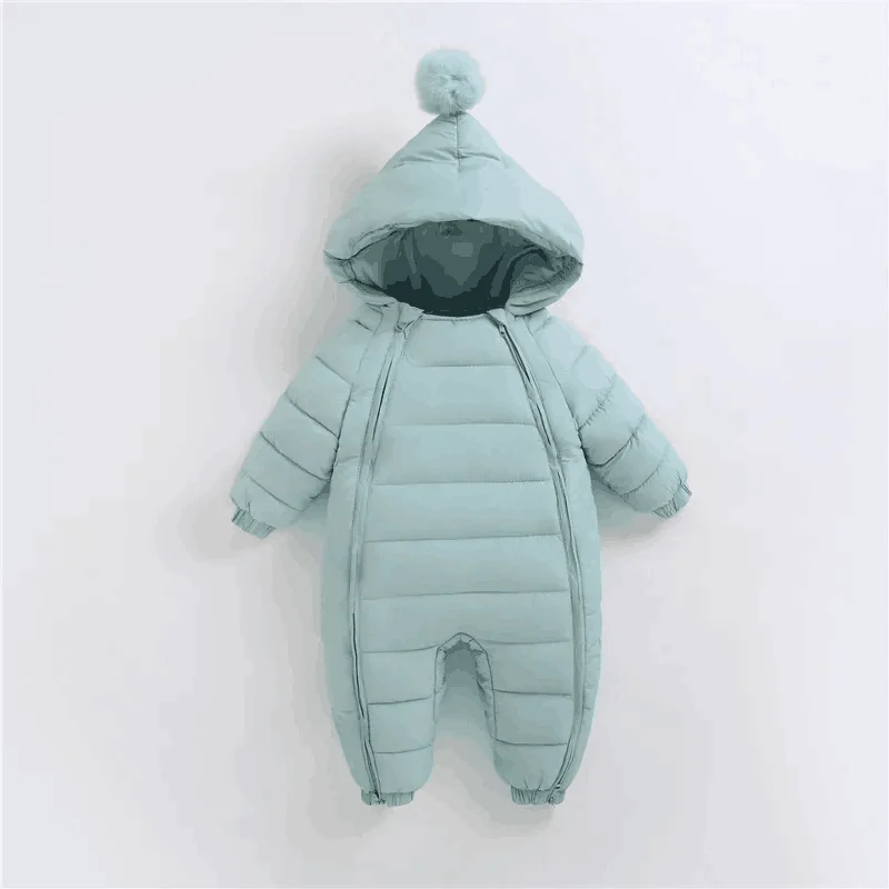 Winter newborn one-piece suit Down jacket girls hooded long sleeved romper boys toddler plush padded crawling clothes