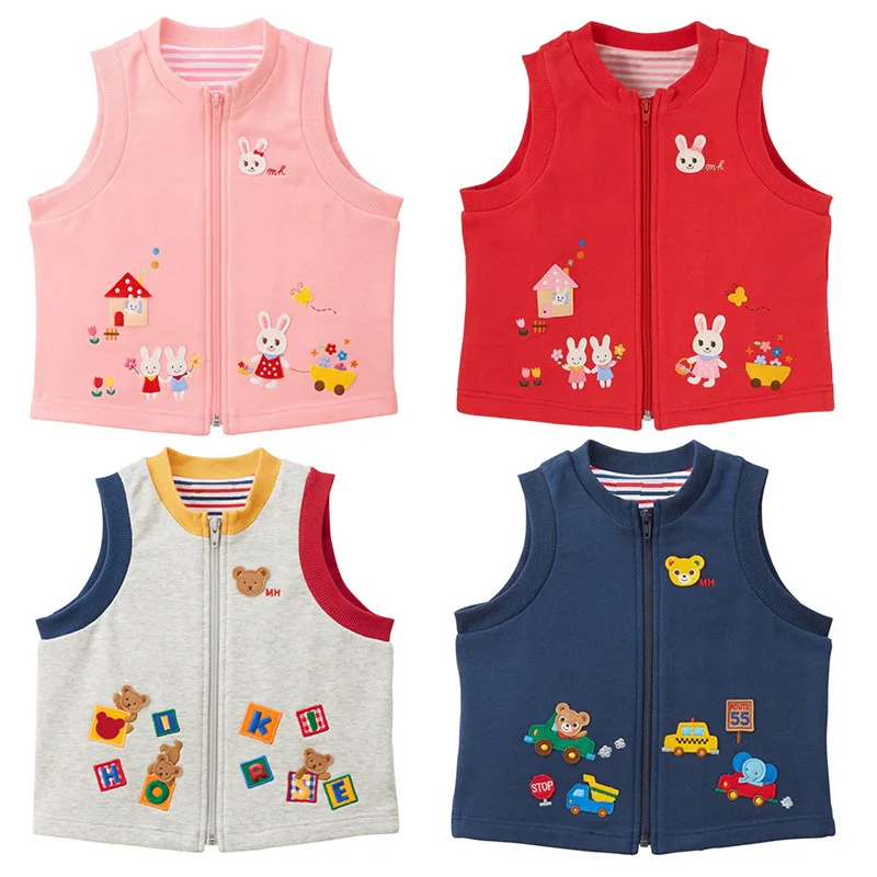 New Nice Cartoon Bear & Rabbit Print Baby Kids Vest Sleeveless Cardigan for Boys Girls Spring Autumn Cute Soft Toddler Waistcoat