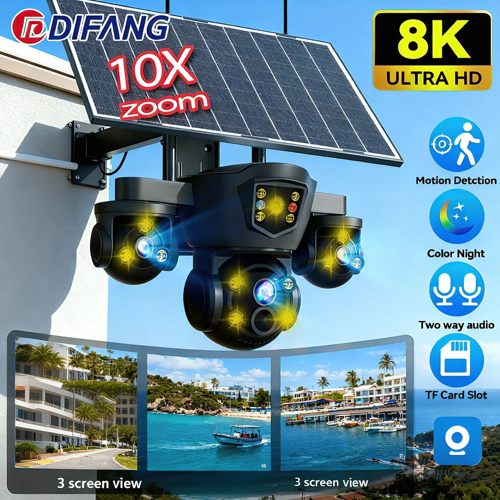 

V380 WiFi Solar Camera Three Screen 4G Sim Card Solar CCTV Security Protection Battery Solar Security Camera 4G Surveillance