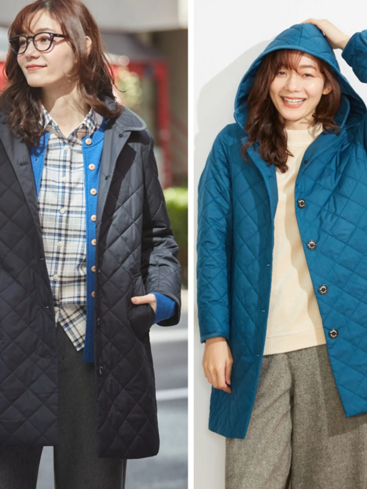 

Slimming Loose Fit Diamond Stitch Thin Cotton Jacket Women's Spring Autumn Winter Outerwear Long Sleeve Removable Hat