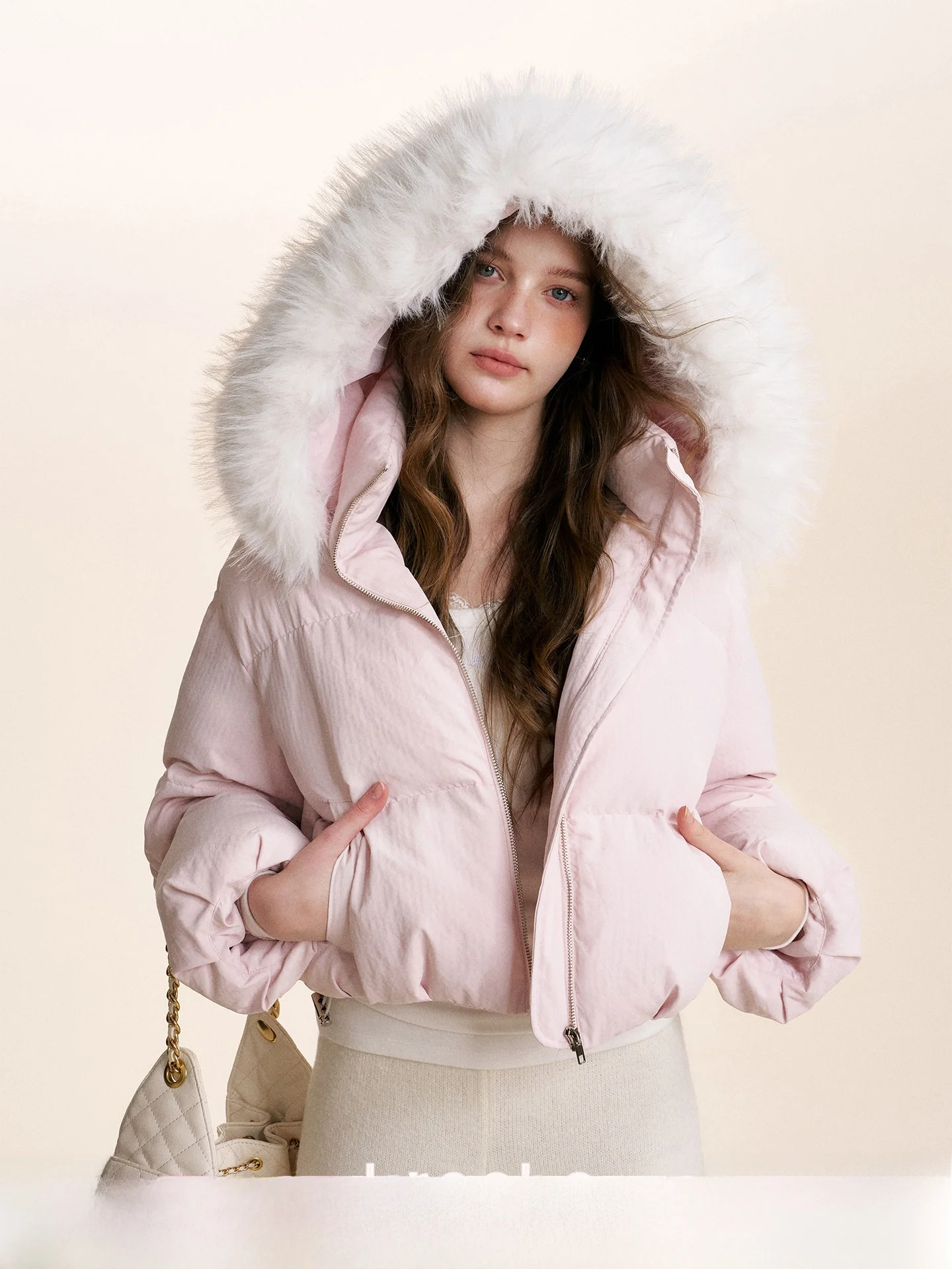 

Kroche Cloud Warm Hooded down Jaet Detachable Fur Collar ort White Du down Thermal Outerwear Casual Loose Fit Women's Coat