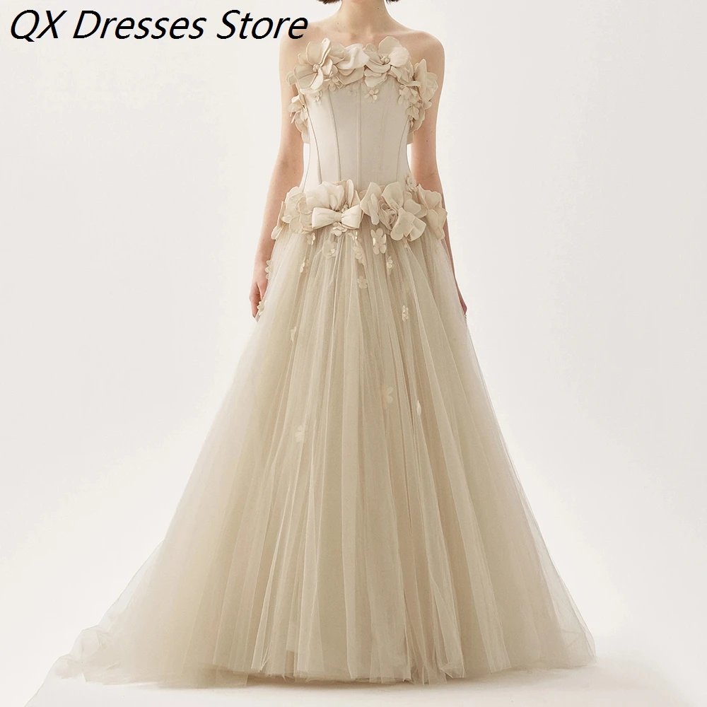 

Women's Mermaid Evening Dresses Floor-length Strapless Sleeveless Prom Dresses Fashion Flowers Simple Draped Customized Gowns