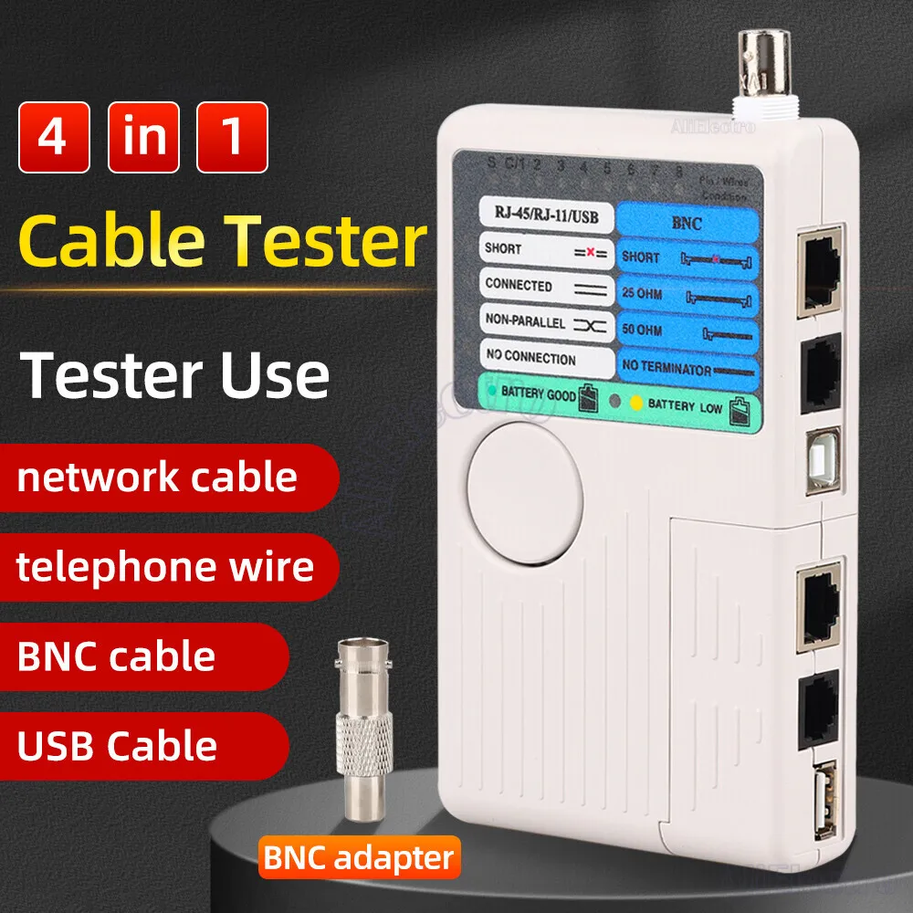 Professional Multi Function 4 In 1 Network Cable Tester RJ45/RJ11/USB/BNC LAN Cable Cat5 Cat6 Wire Tester