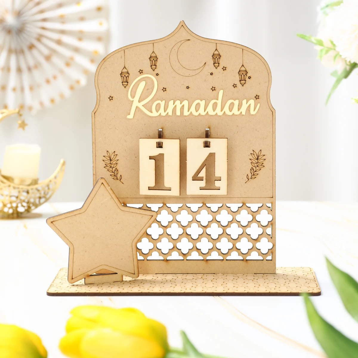 Calendrier de l'Avent du Ramadan en Bois, Compte à Rebours, Eid Mubarak, Décoration Musulmane Islamique, Kareem pour la Maison, 2025, Eid Al Adha