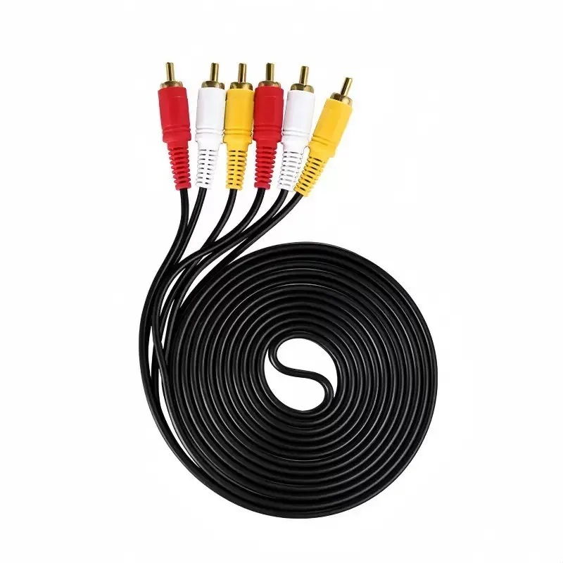 3‑RCA to 3‑RCA AV Audio Video Cable, 6‑Plug Composite RCA Cord for DVD Player Audio‑Visual Connection