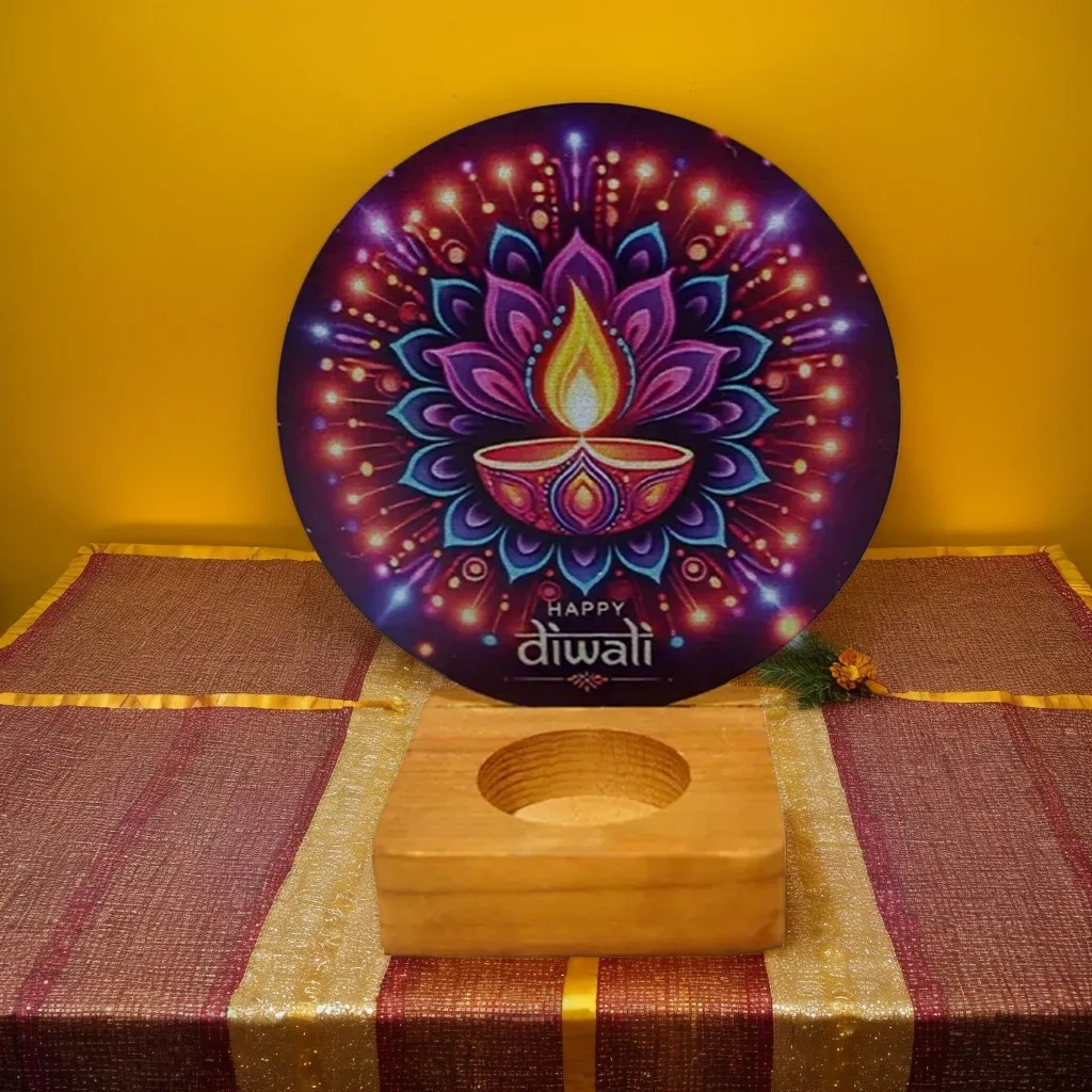 

Factory India Diwali Festival of Lights atmosphere wrought iron candlestick uv printing scene decorative props