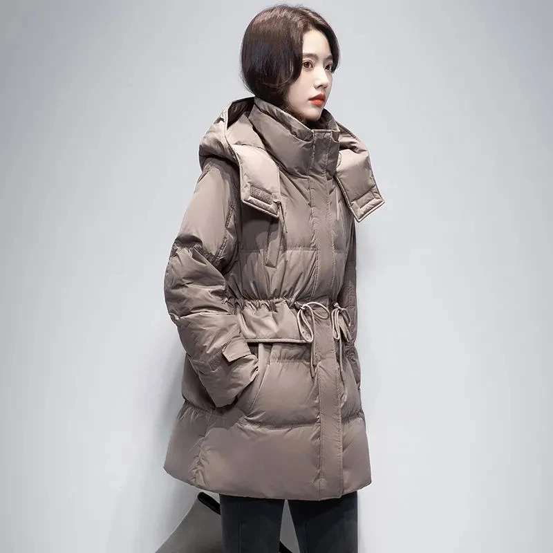 Winter Puffer Coat Female 2024 New Women Jacket Hooded Parkas Coat Drawstring Quilted Down Jacket Mid-Length Outerwears Top