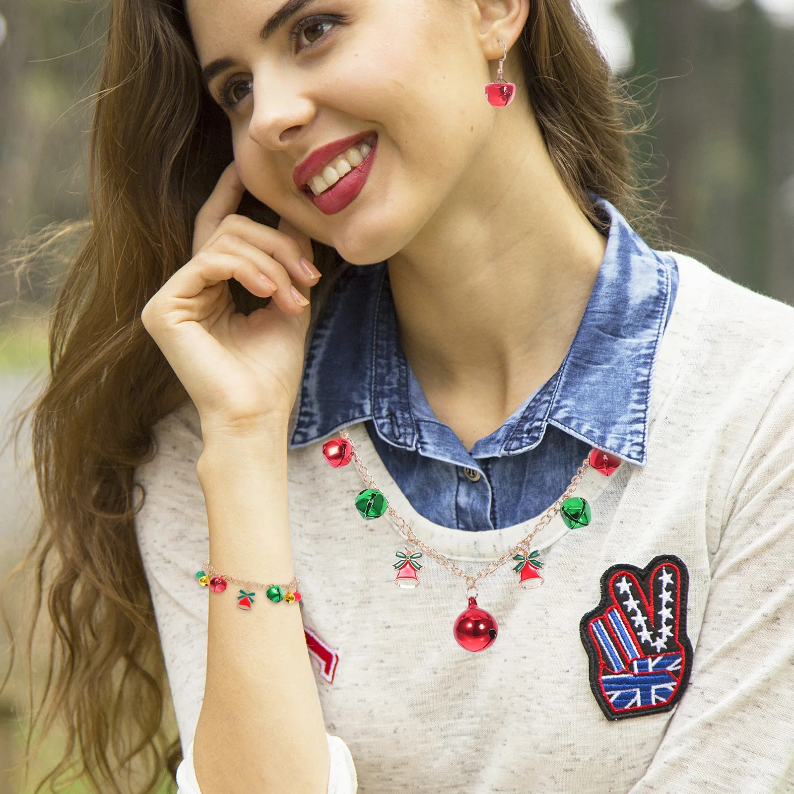 

Christmas Bell Jewelry Party Earrings Jingle Wrist Bands New Year Necklace for Women