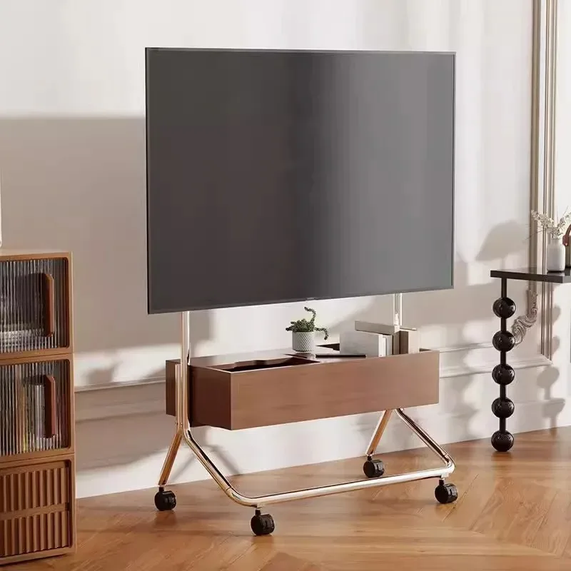 Movable TV bracket Nordic solid wood floor hanger art cart