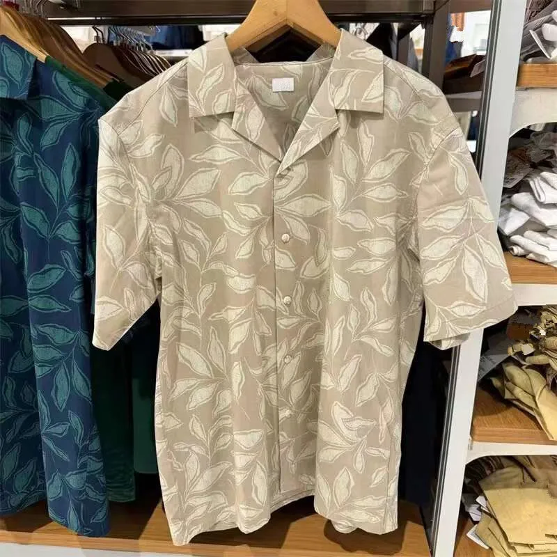 Camisa de manga corta para hombre, camisa con estampado de mezcla de algodón, Modal