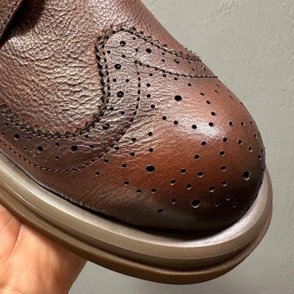 High-end genuine leather brocade engraved leather shoes - Autumn best-selling classic business formal round-toe casual shoes