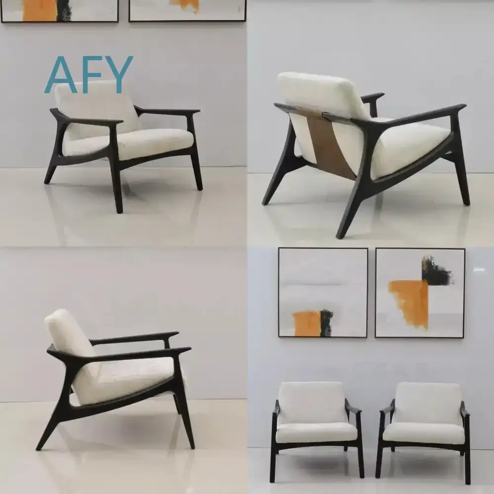 Rustic Minimalist Solid Wood Leisure Chair for Small Living Rooms for and Lounge Use Fabric Upholstered Reception Chair for