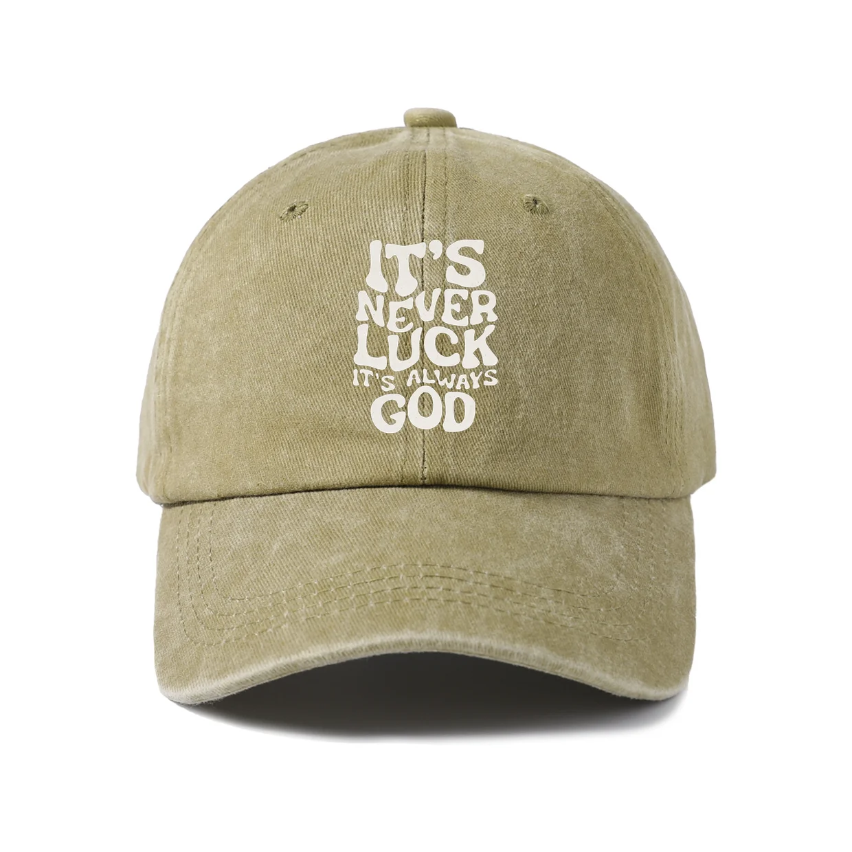 It Is Never Luck It Is Always God Graphic Vintage Washed Baseball Cap, Adjustable Unisex Dad Hat, Casual Gift