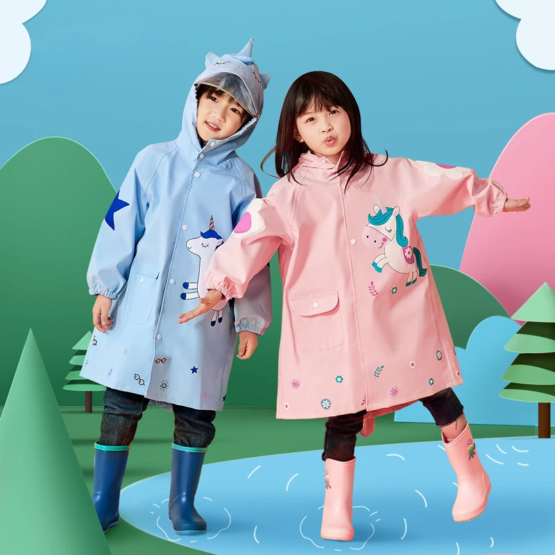 

High Quality Children's Raincoat Girls Primary School Students Full Body One-piece Poncho Boys with Schoolbag Poncho Raincoat