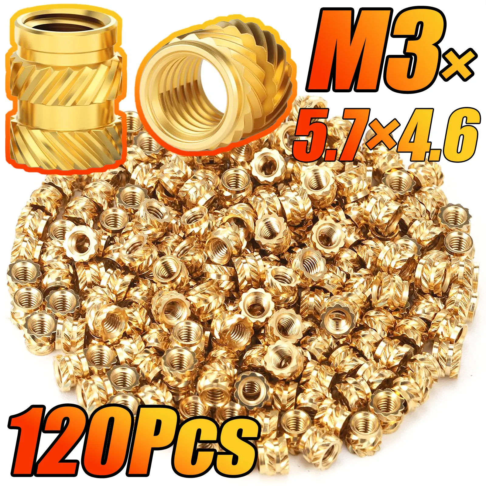 120Pcs M3 Brass Threaded Inserts M3x5.7x4.6mm Heat Set Knurled Nuts for 3D Printing Plastic PLA ABS PETG High Strength Stable