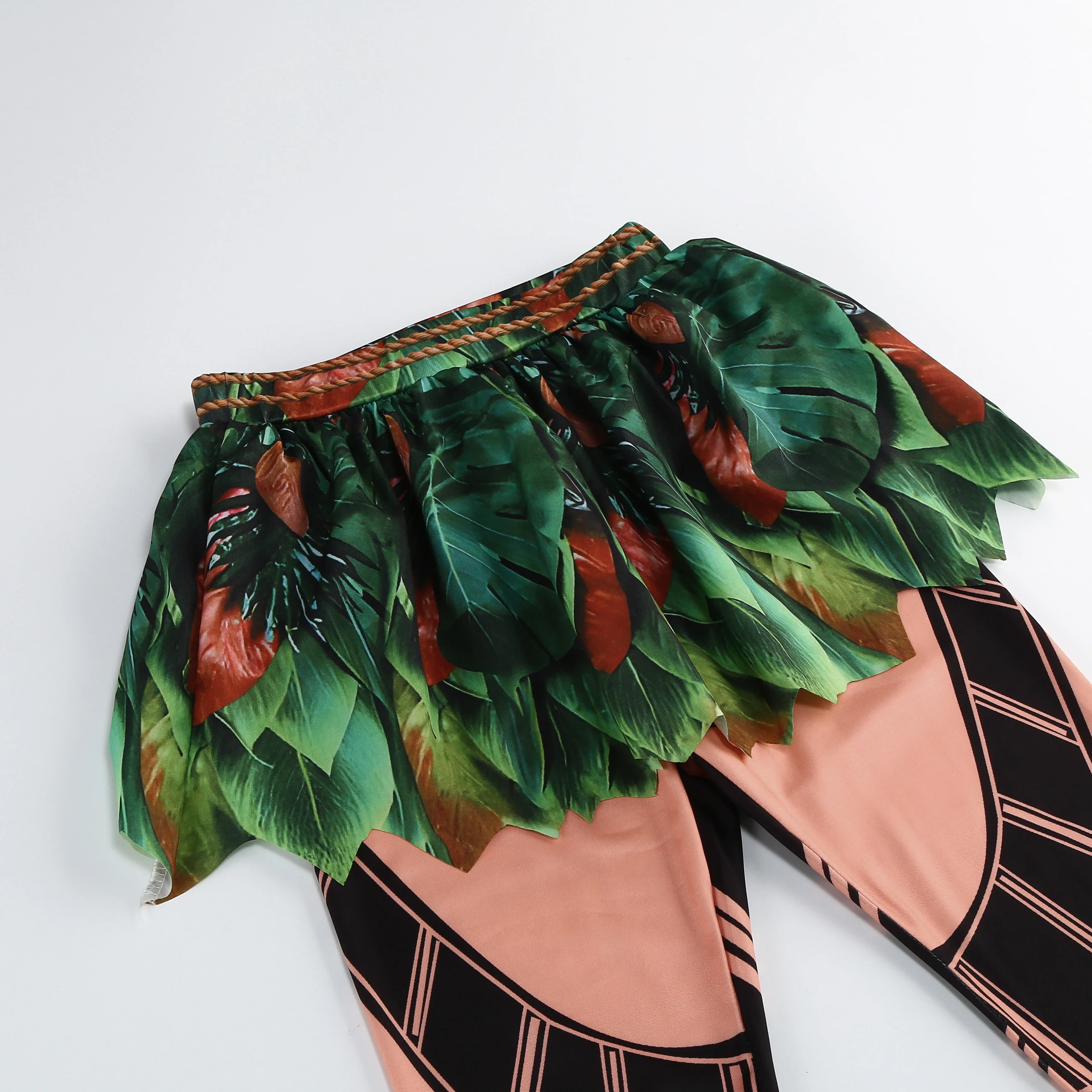 Maui Kinderkostüm Moana Tattoo Jumpsuit Blätterkleidung mit Fischhaken Perücke Halskette Jungen Halloween Cosplay Outfit – Detail 7