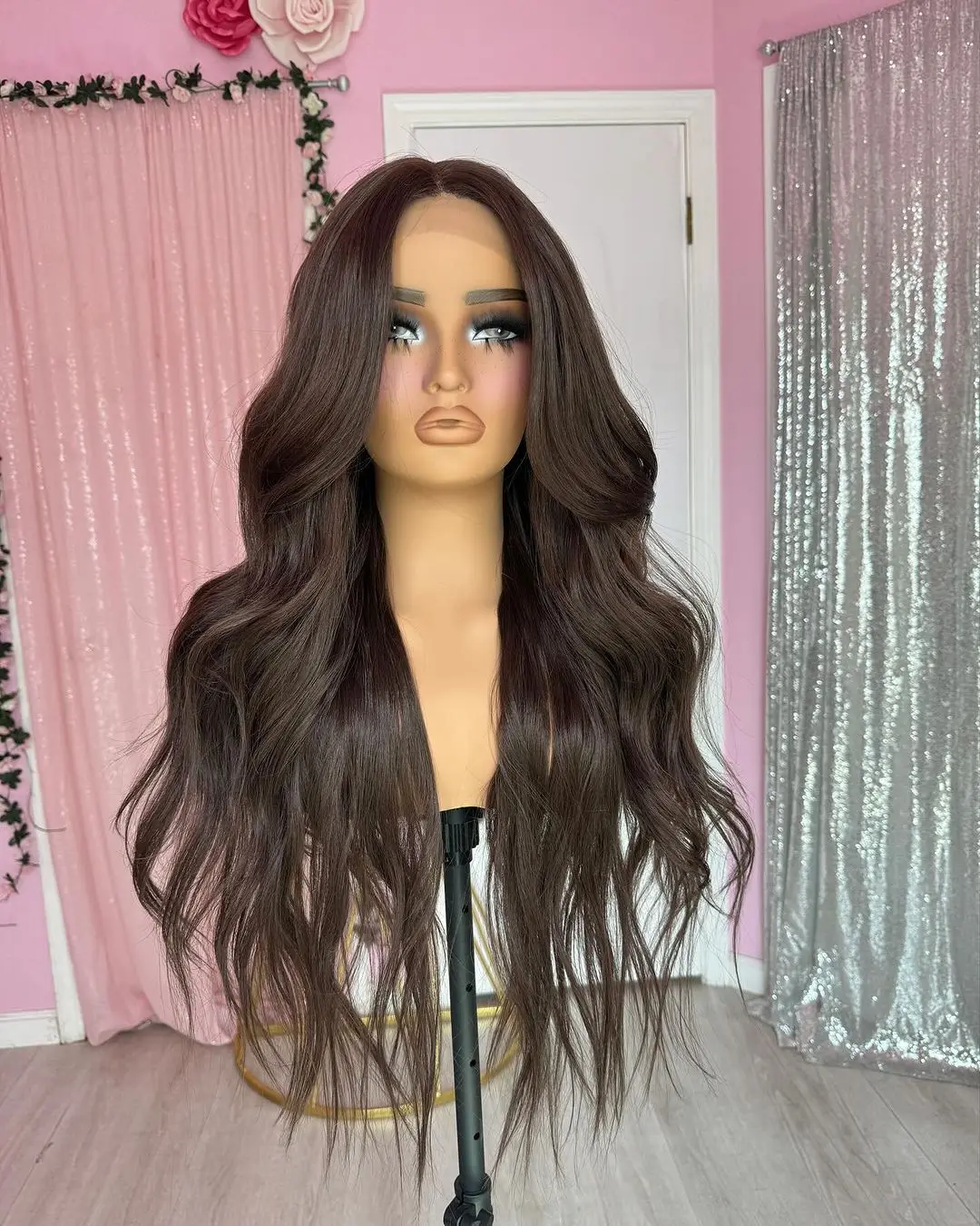 Glueless Cheap T Part Lace Wigs for Black Women Darkest Brown Synthetic Hair Lace Front Wigs Natural Real Hair Soft Wavy Wigs