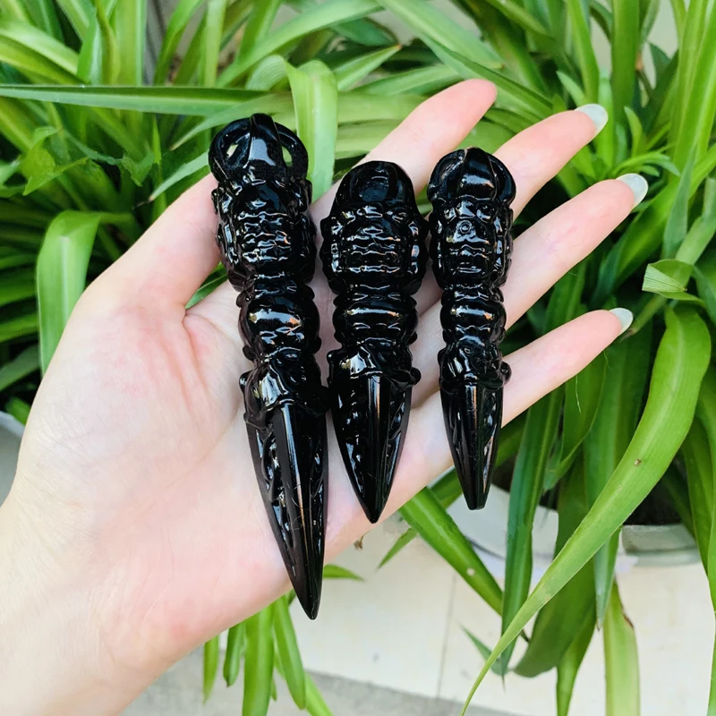 Black Obsidian Amulet Vajra Dorje Phurba Hand Carved Natural Quartz Crystal Tibetan Buddhist Vajrakila Pestle Spiritual Gifts