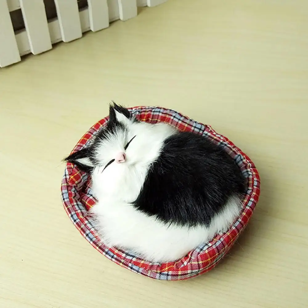 Cute Simulation Sounding Sleeping Cat Plush Mat Toy with Nest Kid Children Gift