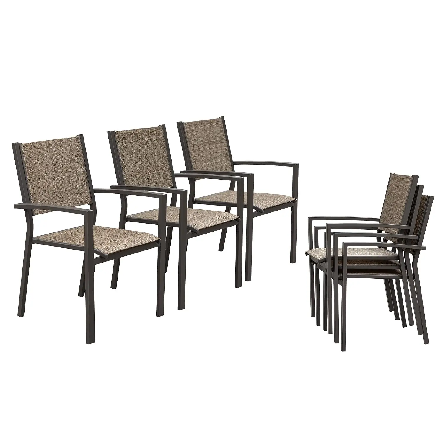 Patio Dining Chairs Set of 6 Stackable Outdoor Chairs with Armrest 290 Lbs Outdoor Textilene Dining Chairs for Backyard, Lawn