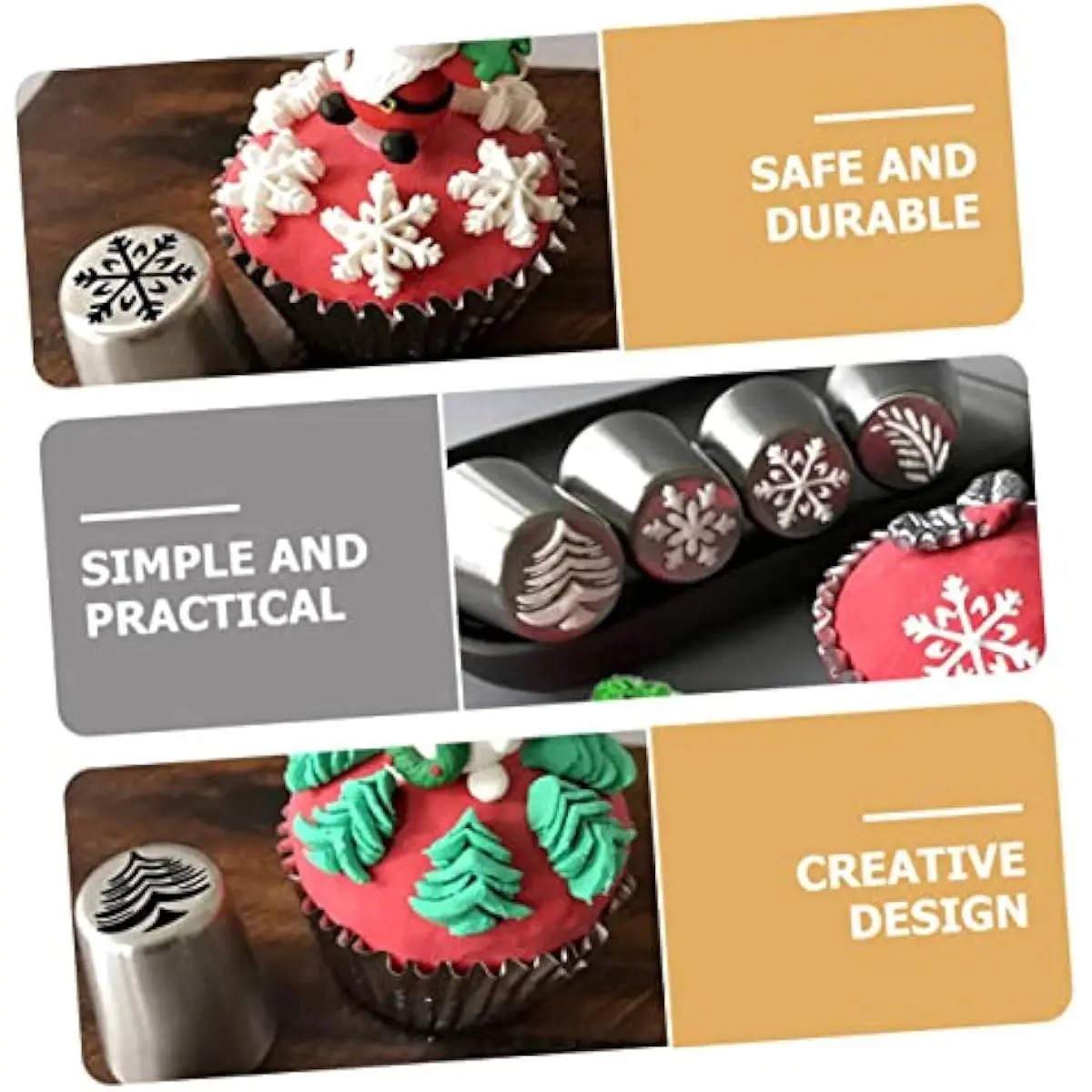 5pcs Piping Tip Santa Cake Icing Piping Tips Baking Tools Cream Icing Piping Tips Xmas Piping Tip Chrismas Flower Frosting Tips