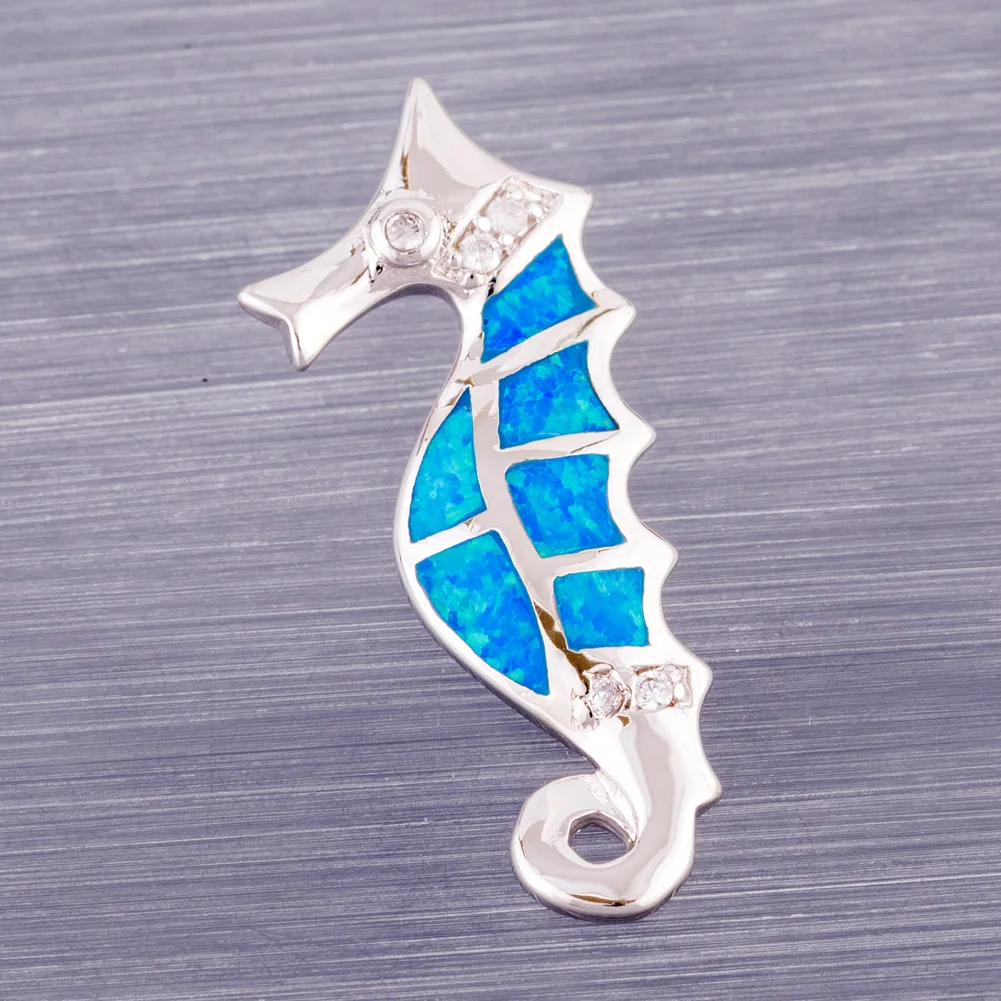 KONGMOON Seahorse Ocean Blue Fire Opal CZ Jewelry for Women Pendant for Necklace