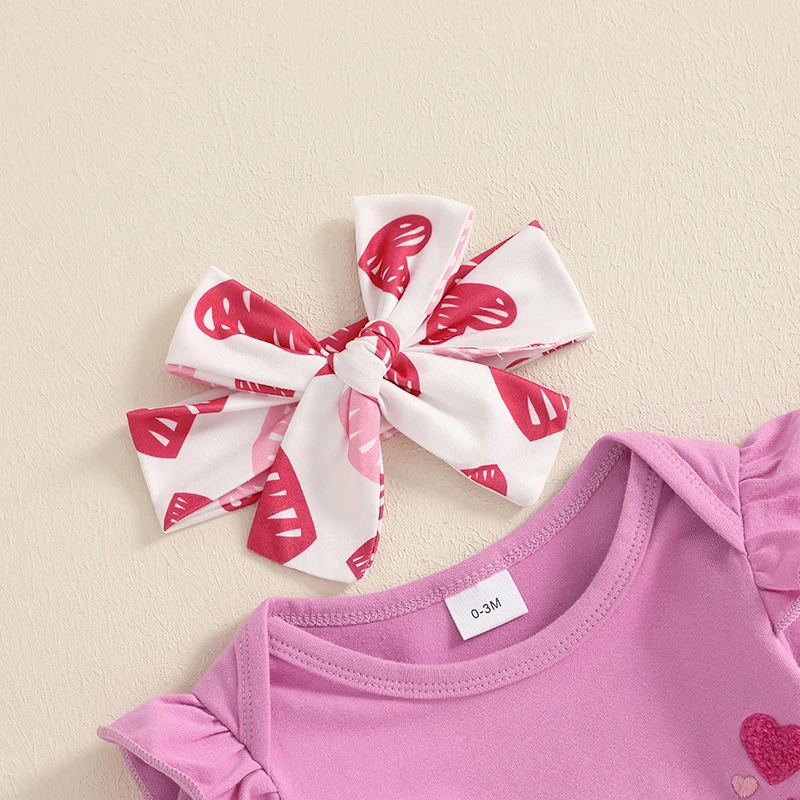 طفلة عيد الحب ملابس إلكتروني طباعة كم طويل رومبير القلب طباعة مضيئة السراويل عقال 3 قطع مجموعة الملابس