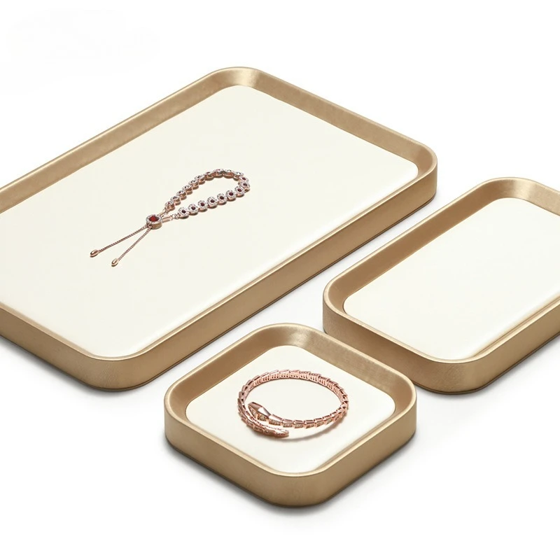 Exquisite Jewelry Tray Leather Watch Stand Necklace Ring Bracelet Storage Organizer Tray Earring Brooch Holder Gift