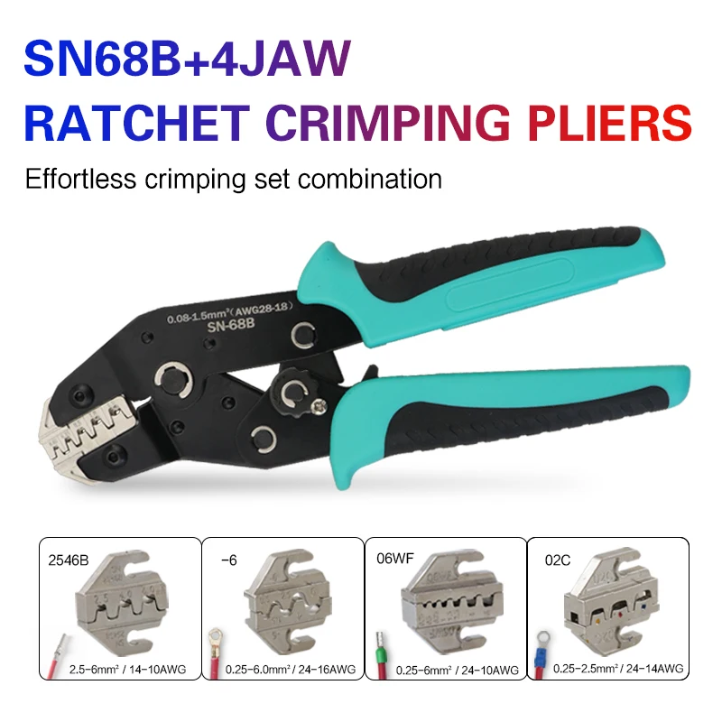 SN Crimping Pliers Special Jaw Set - Multi-Specification Terminal Adaptor Kit with Tubular/Needle/Slice Crimping Heads